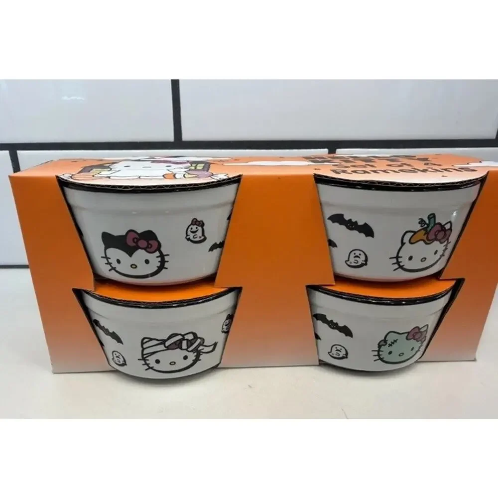 Sanrio Hello Kitty Halloween Zombie bats Set Of 4 Baking Ramekins White NEW